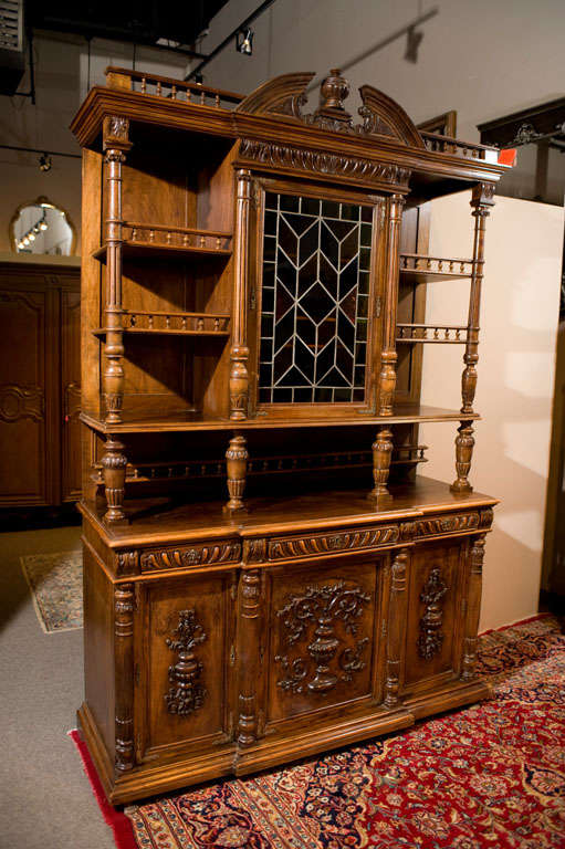 Antique Solid Oak Tudor Carved Cabinet Huntboard