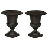 19th Century Pair Ofold Patina Cast Iron Table Top Urns