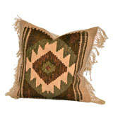 1940's Hand Woven Wool Pillow with Fringe & Geometric Pattern