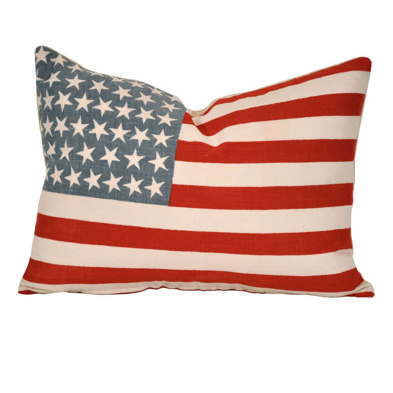 48 Star American Flag Pillow w/Linen Backing