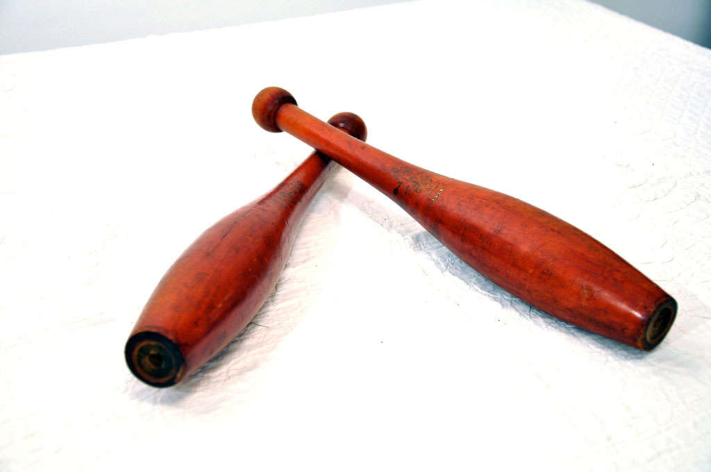 19TH C. ORIGINAL RED PAINTED JUGGLING PINS at 1stDibs