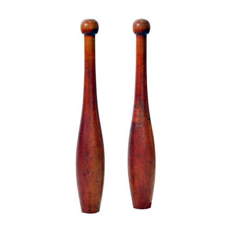 19TH C. ORIGINAL RED PAINTED JUGGLING PINS at 1stDibs