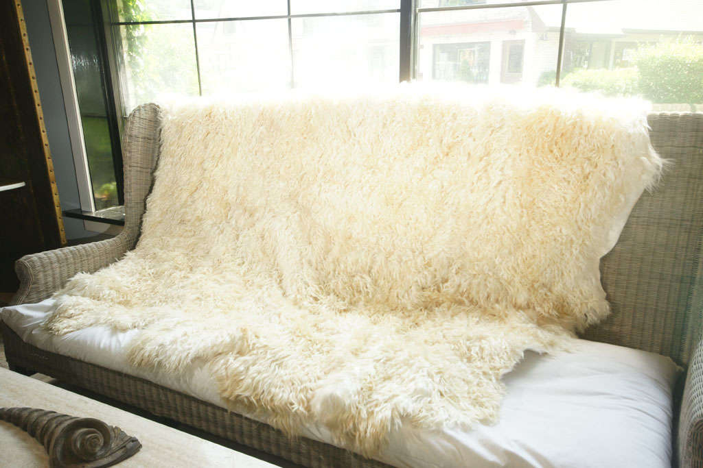 An Angora blanket in natural curly hair, the texture is very soft and does not knot or shed. Natural skin in the under side.