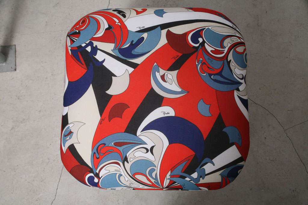 Mid-20th Century Pair Of Chic 60's Lacqered Stools Original Pucci Fabric