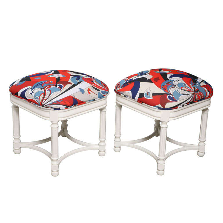 Pair Of Chic 60's Lacqered Stools Original Pucci Fabric