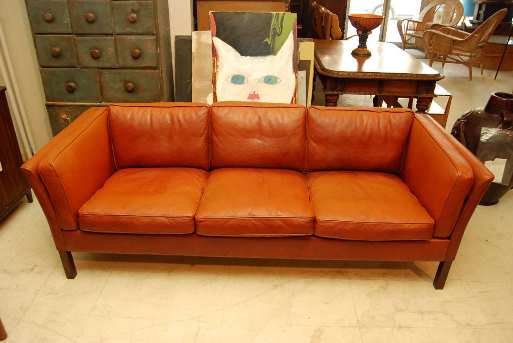 Mid-20th Century Danish Modern Brown Leather Sofa
