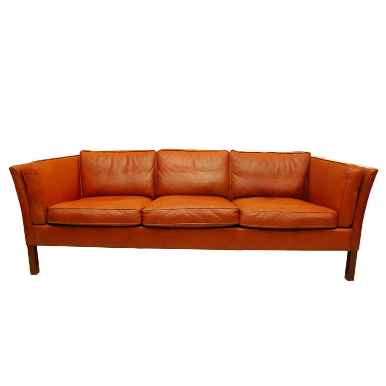 Danish Modern Brown Leather Sofa
