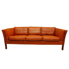 Danish Modern Brown Leather Sofa