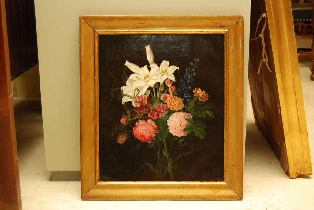 Beautifully executed still life of flowers, oil on canvas, school of I.L. Jensen, Denmark, <br />
early 19th century