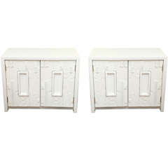 Pair Of Chic White Lacquered Cubist Bedside Tables