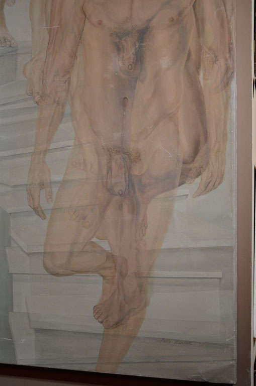 Américain Nu masculin descendant un escalier Peinture de Patti Hansen en vente