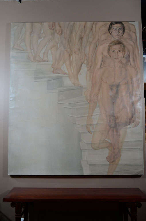 Painted Male Nude Descending A Staircase Painting by Patti Hansen For Sale