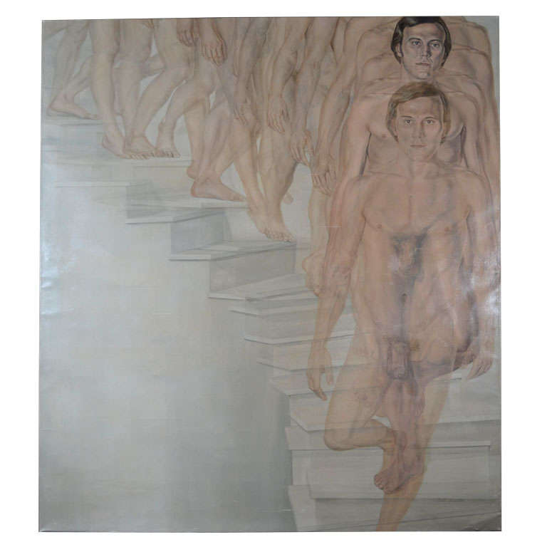 männlicher Akt, Descending A Staircase, Gemälde von Patti Hansen