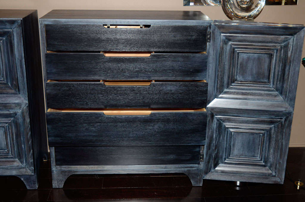 Iron Pair of Cerused Oak Frame Chests