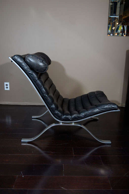 Mid-Century Modern Arne Norell Leather and Steel Lounge Chairs