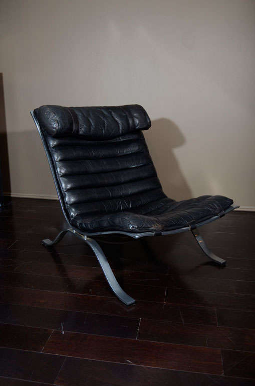 Arne Norell Leather and Steel Lounge Chairs 1