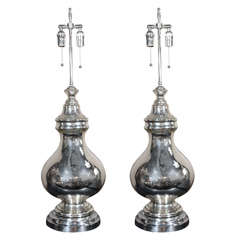 Vintage Monumental Mercury Glass Apothecary Jar Lamps