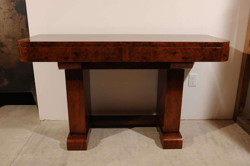 French Art Deco console in figured walnut