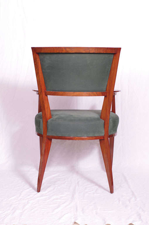 Wood Pair Of Arm Chairs by Lucien Rollin For Sale