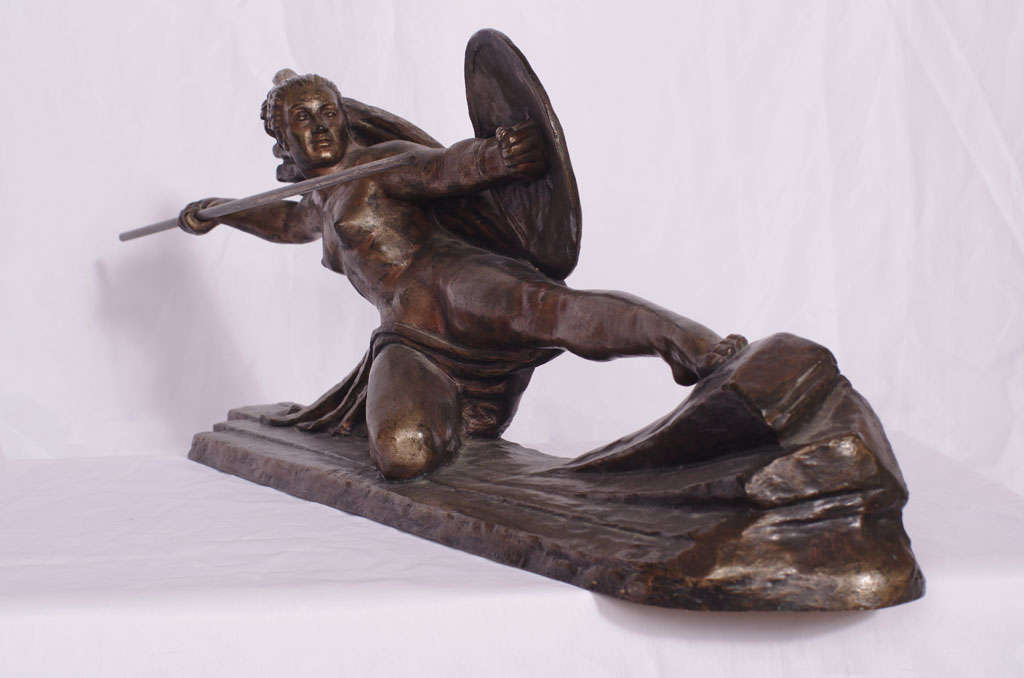 French Art Deco Bronze of a Warrior Amazon Queen by Bouraine For Sale