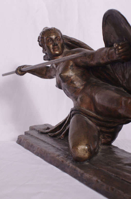 20th Century Art Deco Bronze of a Warrior Amazon Queen by Bouraine For Sale