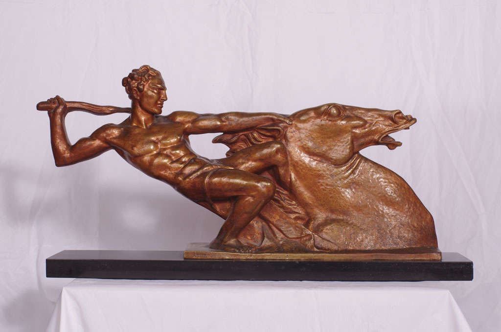 Bronze of Man & Horse by Bazzony