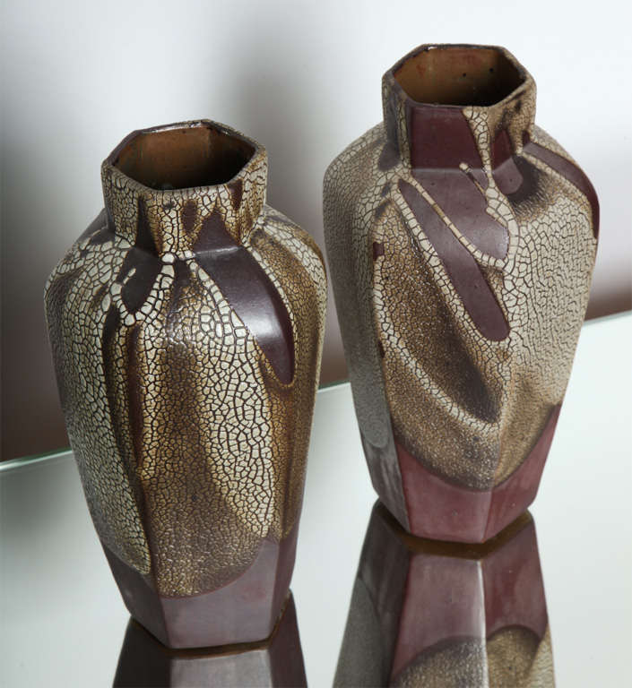 Shagreen Glaze Art Deco Ceramic Vases by Jean Pointu In Good Condition In New York, NY