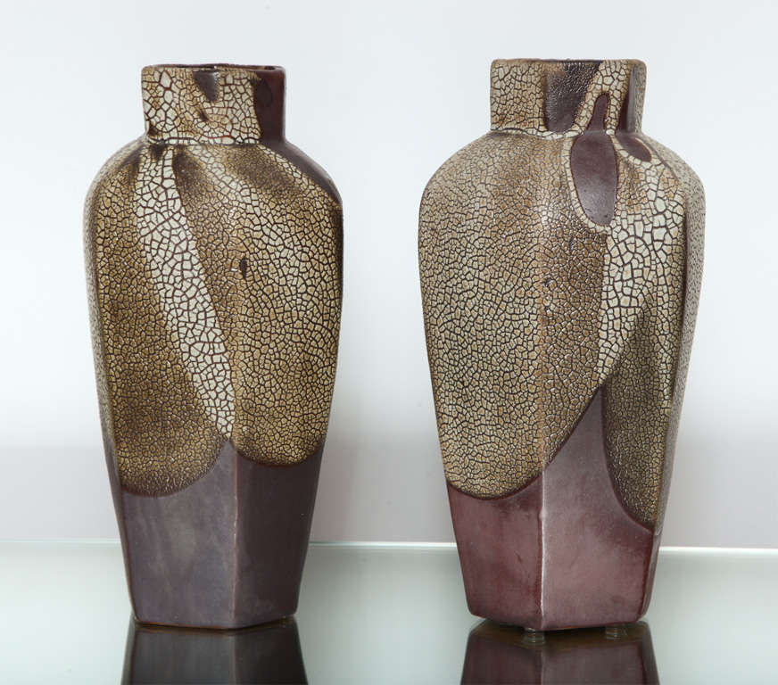 Shagreen Glaze Art Deco Ceramic Vases by Jean Pointu 3