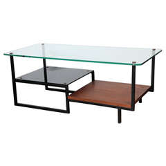 Mid Century Designer Glass Top Metal Coffee Table