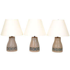 Set of Three Ceramic Blue Decorated Lamps Set of Three Ceramic Blue Decorated Lamps
