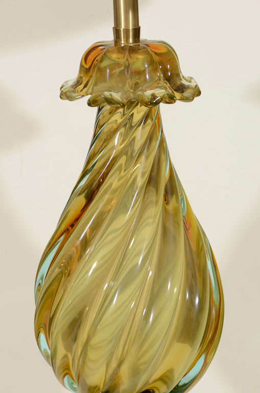Italian Seguso Peridot/Aquamarine Glass Lamps 
