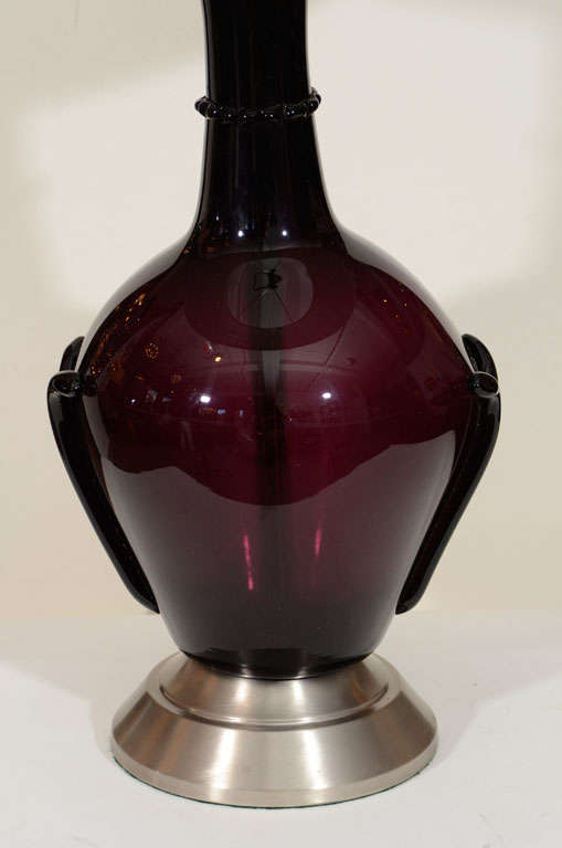 Mid-Century Modern Pair of Amethyst Murano Glass Lamps