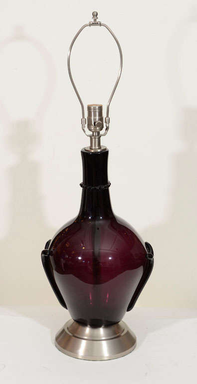 Italian Pair of Amethyst Murano Glass Lamps