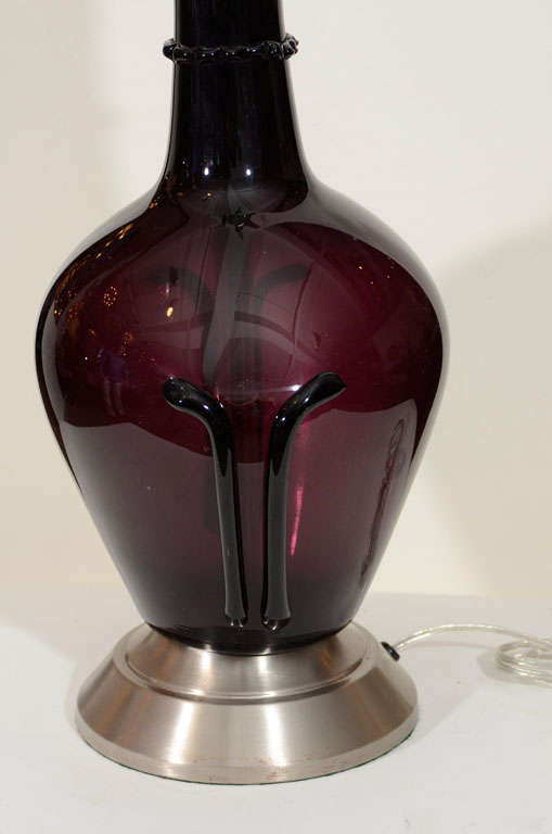 20th Century Pair of Amethyst Murano Glass Lamps