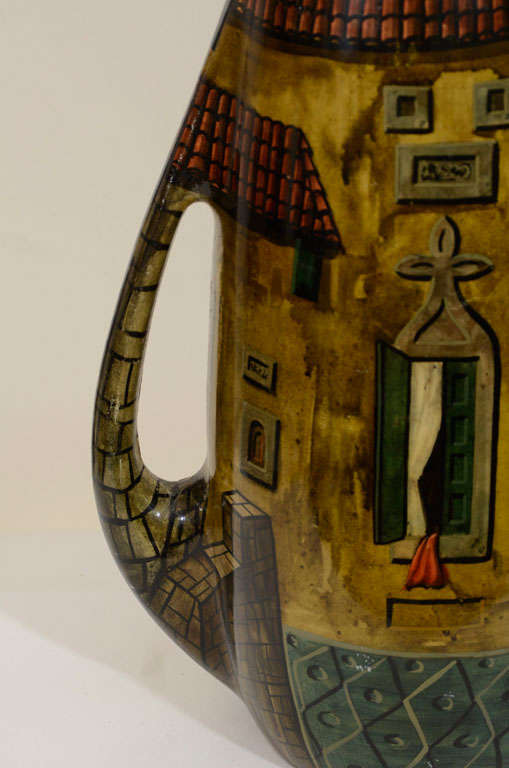 Aldo Tura Hand-Painted Parchment Carafe  In Good Condition For Sale In New York, NY