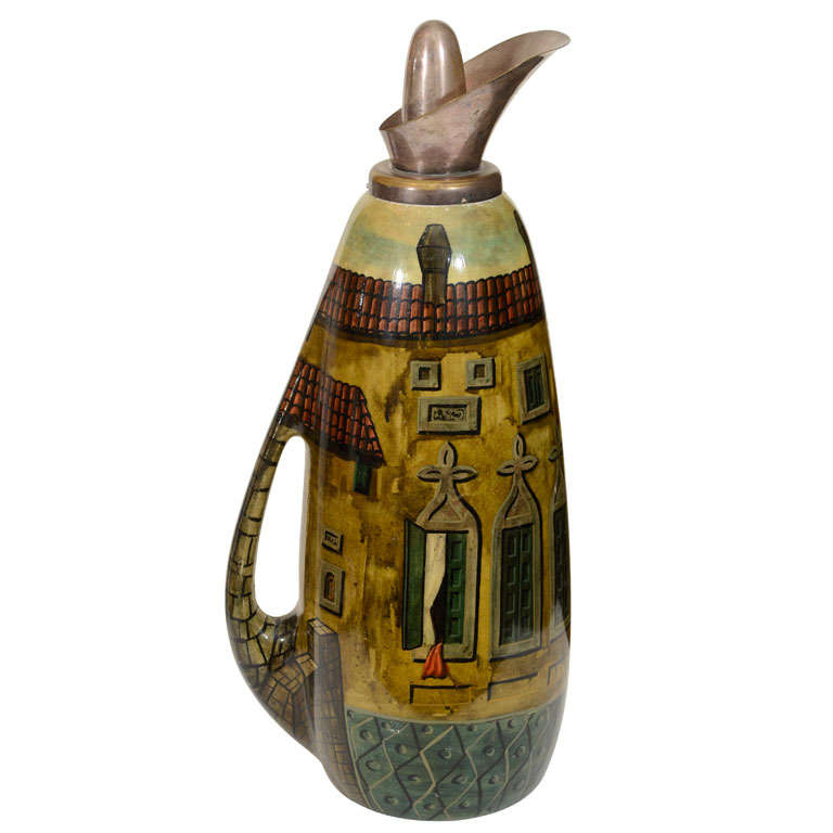 Aldo Tura Hand-Painted Parchment Carafe  For Sale
