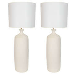 Pair of Italian White Lava Glazed Ceramic Lamps