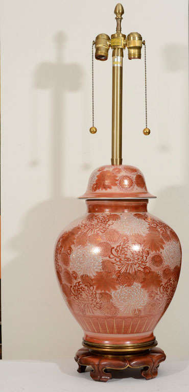 Marbro Cinnabar Chrysanthemum Porcelain Lamps In Excellent Condition In New York, NY