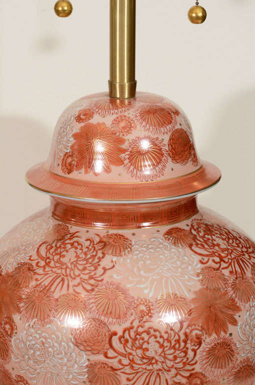 Marbro Cinnabar Chrysanthemum Porcelain Lamps 1