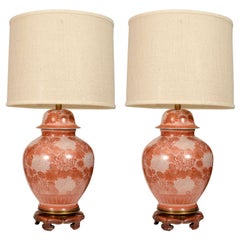 Marbro Cinnabar Chrysanthemum Porcelain Lamps