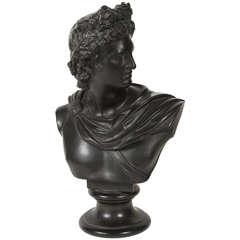buste d'Apollon en basalte noir danois du 19ème siècle:: Belvédère