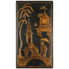 18th Century Chinoiserie Decorated Oak Panel