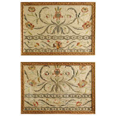 Pair of Italian Silk and Silver Thread Embroidered Panels, circa 1770