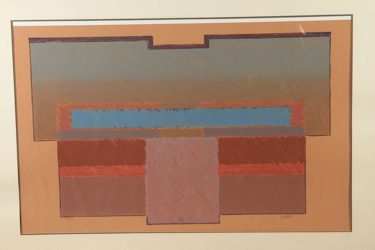 Geometric Abstract Print with Lacquer Frame In Good Condition For Sale In South Pasadena, CA