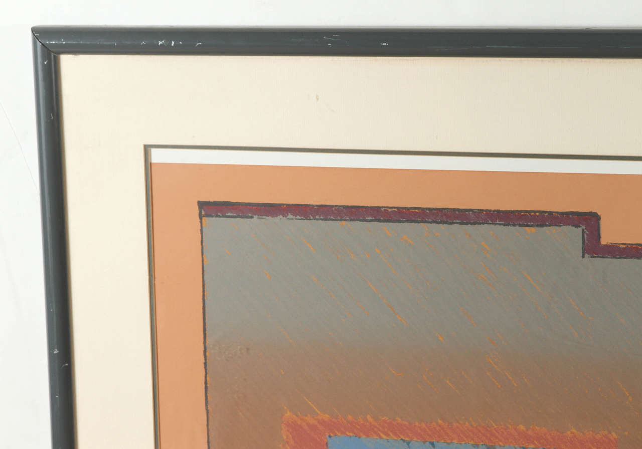 Mid-20th Century Geometric Abstract Print with Lacquer Frame For Sale