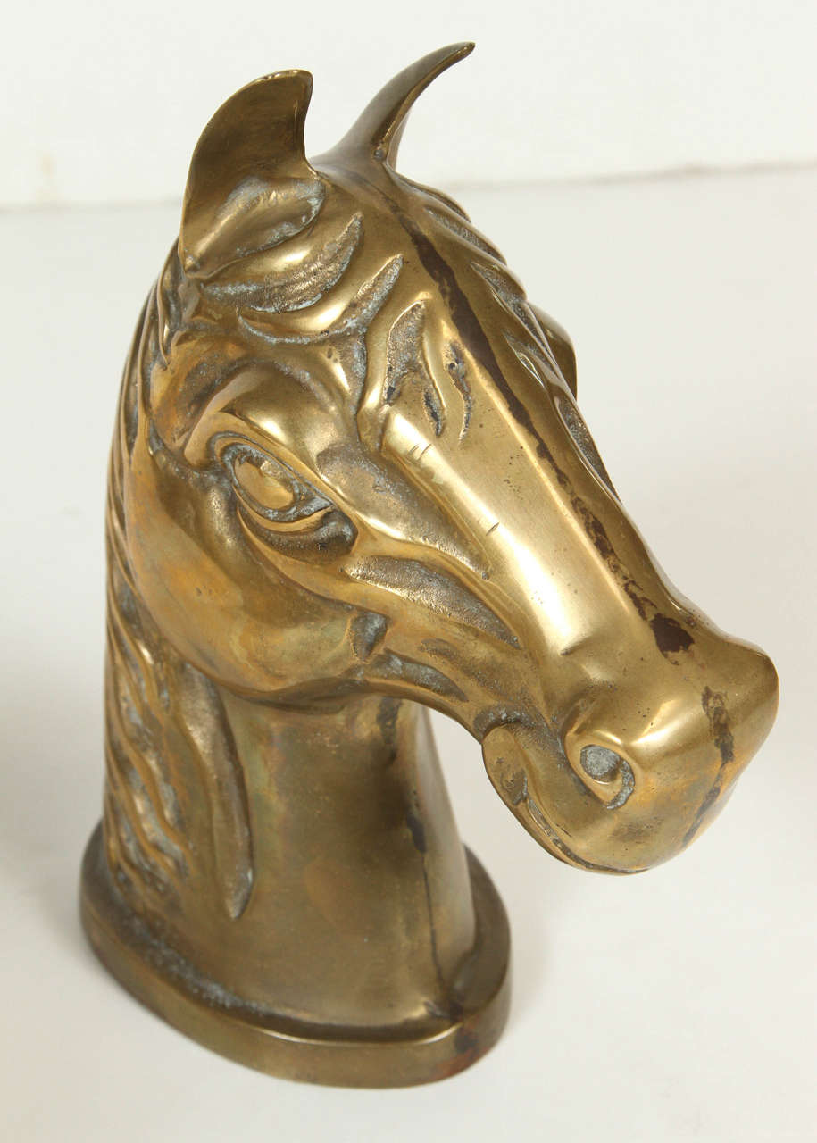 Mid-20th Century Pair of Brass Horse Heads For Sale