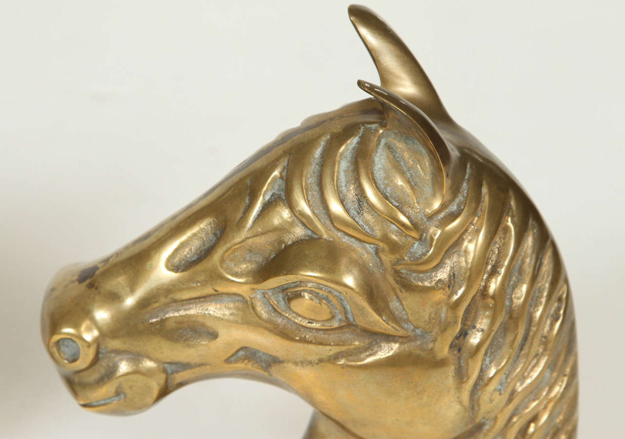 Pair of Brass Horse Heads For Sale 4
