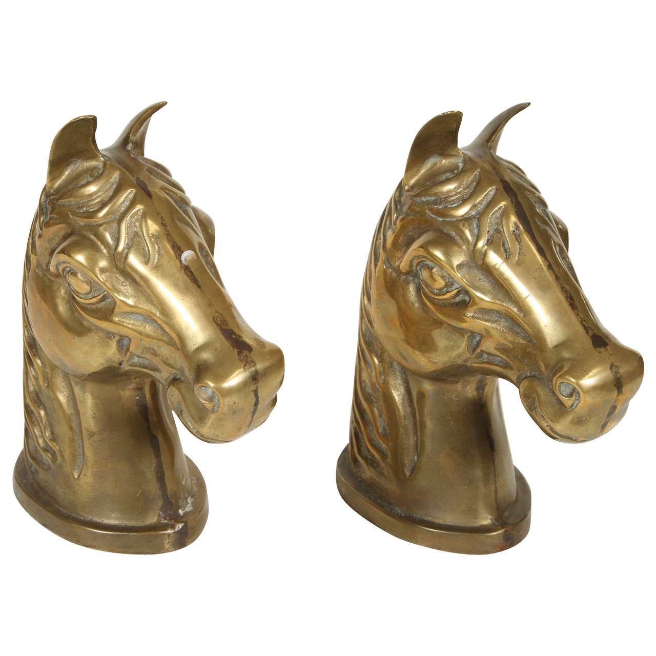 Pair of Brass Horse Heads For Sale