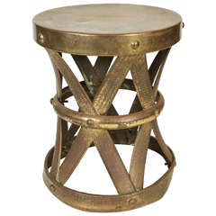 Vintage Brass X-Drum Table or Stool