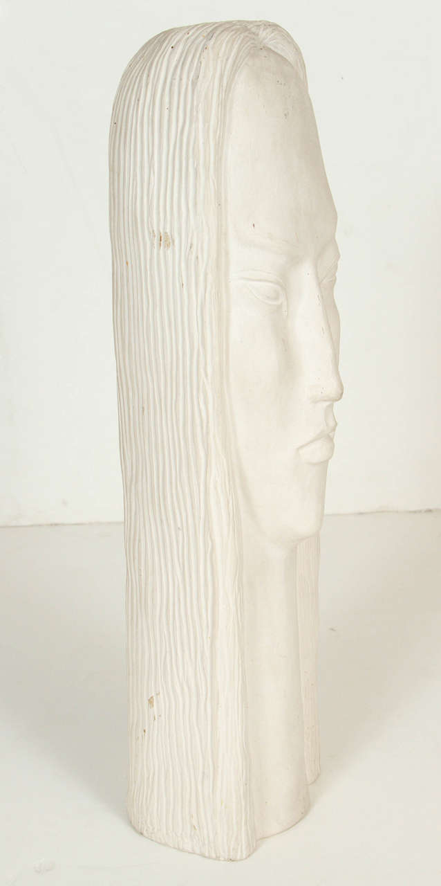 White Ceramic Abstract Head Statue For Sale 1
